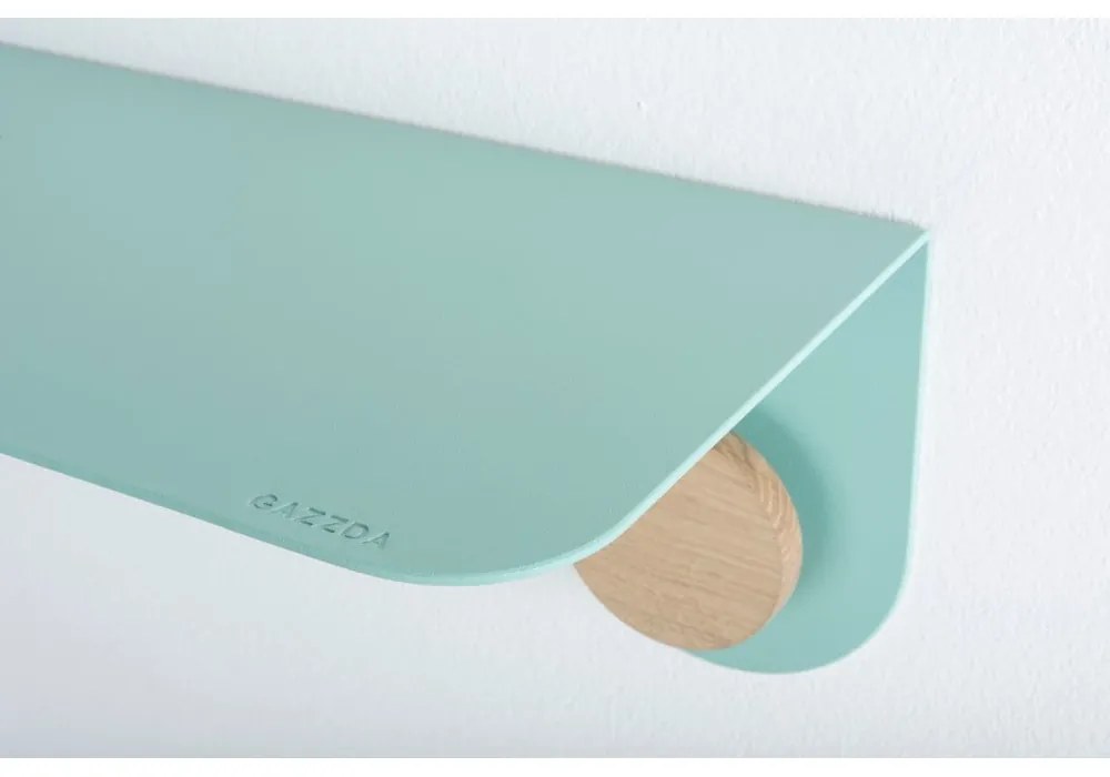 Стенен рафт от зелена стомана с детайли от дъбово дърво с 2 куки, дължина 50 см Hook - Gazzda