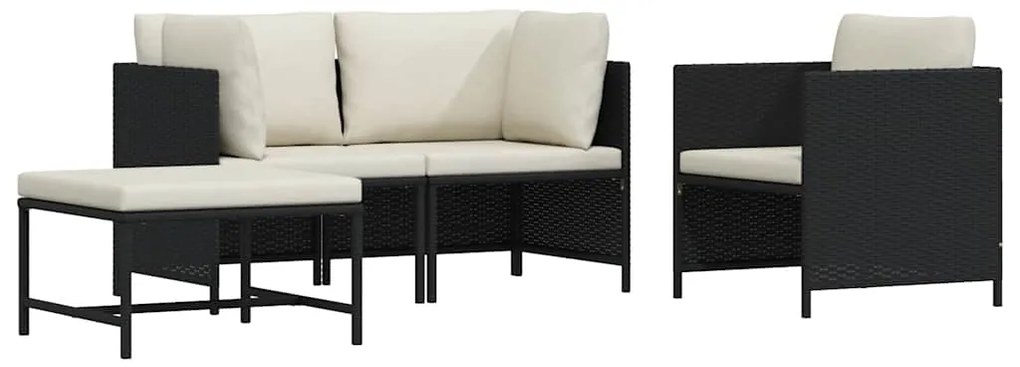 313518 vidaXL Градински комплект с възглавници, 4 части, черен полиратан