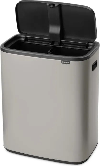 Кош за боклук Brabantia Bo Touch 1010456, 2x30 л, Плавно и безшумно отваряне, Голям отвор, Сив