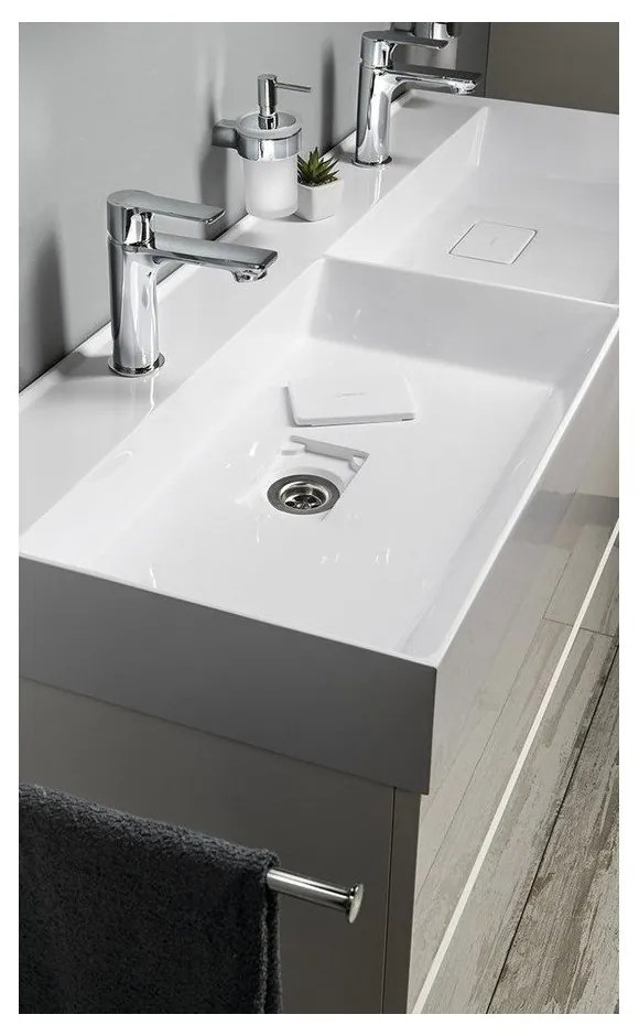 Бял двоен умивалник от отлят мрамор 119x44 cm Godiva – Sapho