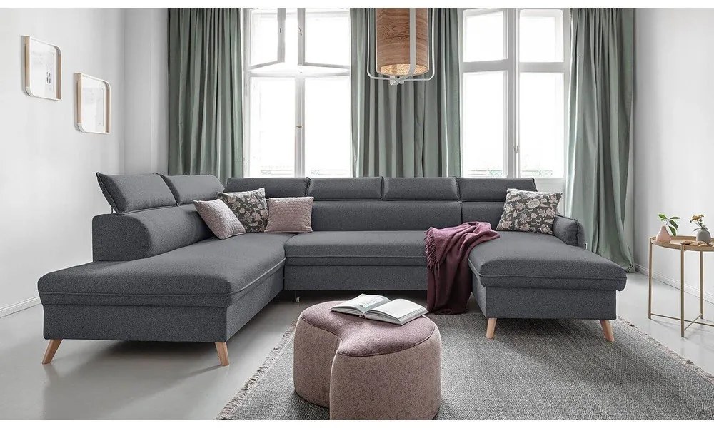 Тъмно сив U-образен разтегателен диван, ляв ъгъл Sweet Harmony - Miuform