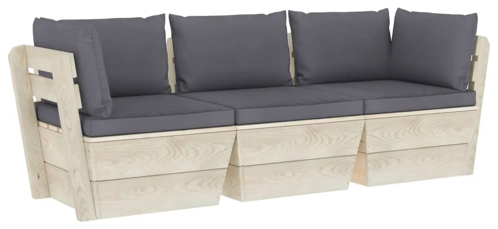 3063396 vidaXL Градински 3-местен палетен диван възглавници импрегниран смърч