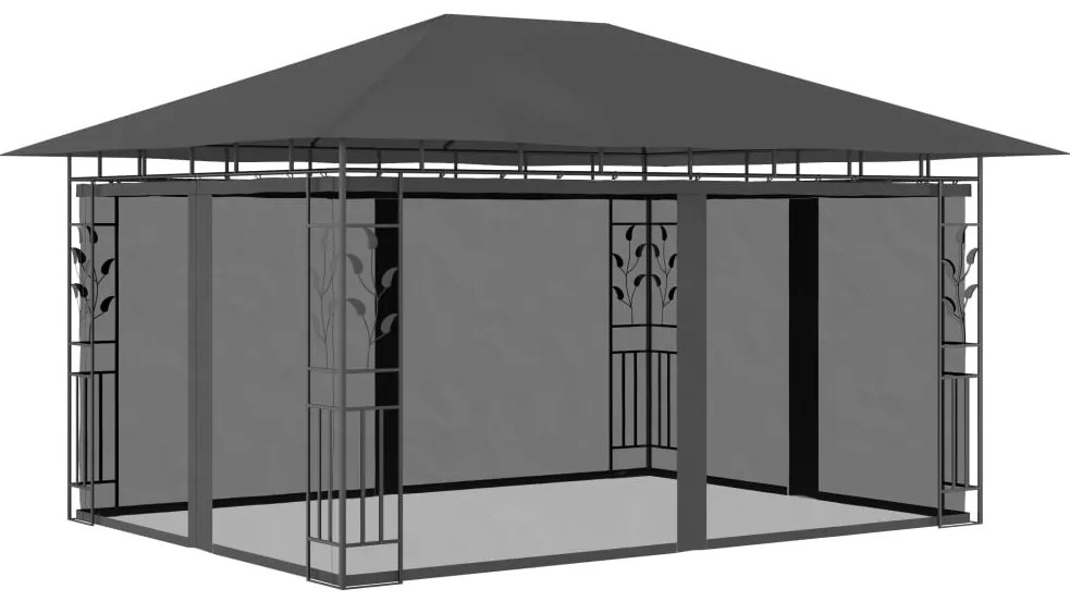 Шатра с мрежа срещу комари и LED стрингове 4x3x2,73 м антрацит