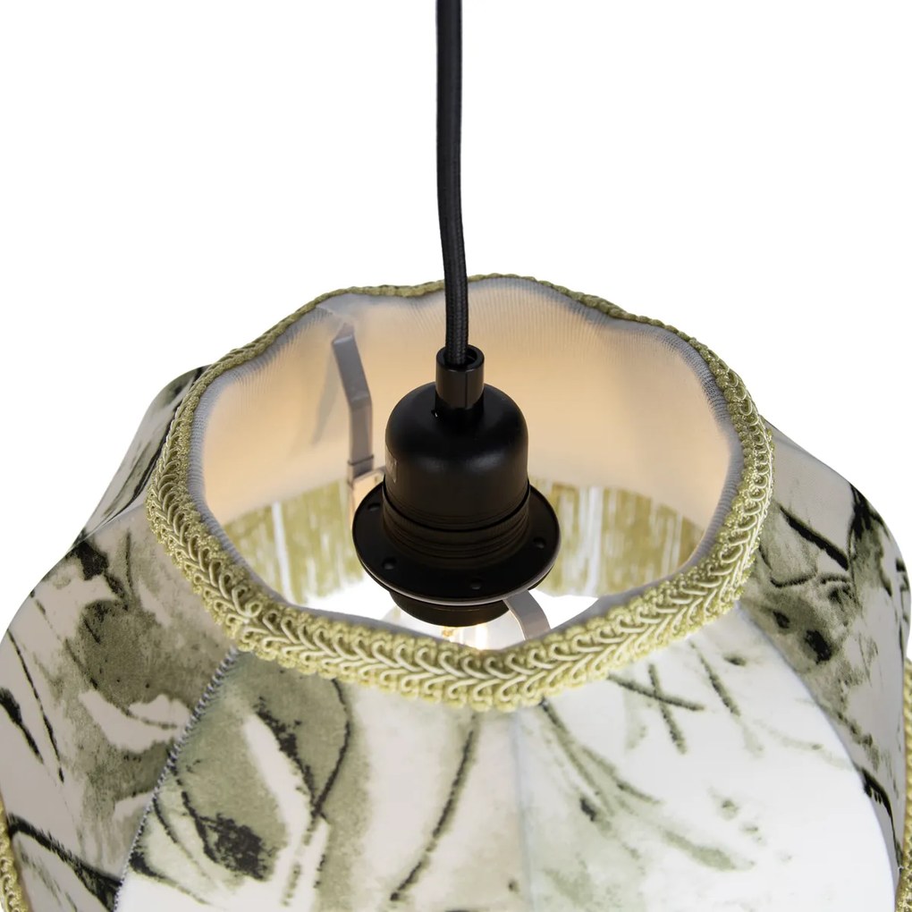 Hanglamp zwart met blad kap en witte binnenkant 31,5 3-lichts - Cava