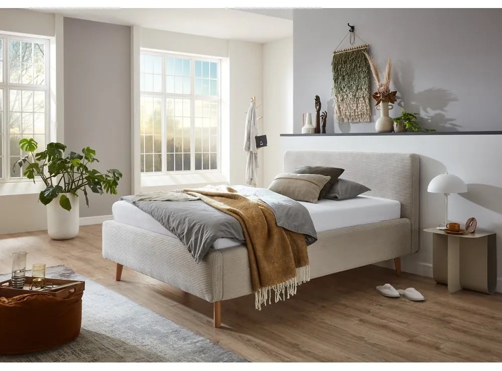 Бежово единично легло 120x200 cm тапицирано без ламелно дъно Mattis – Meise Möbel