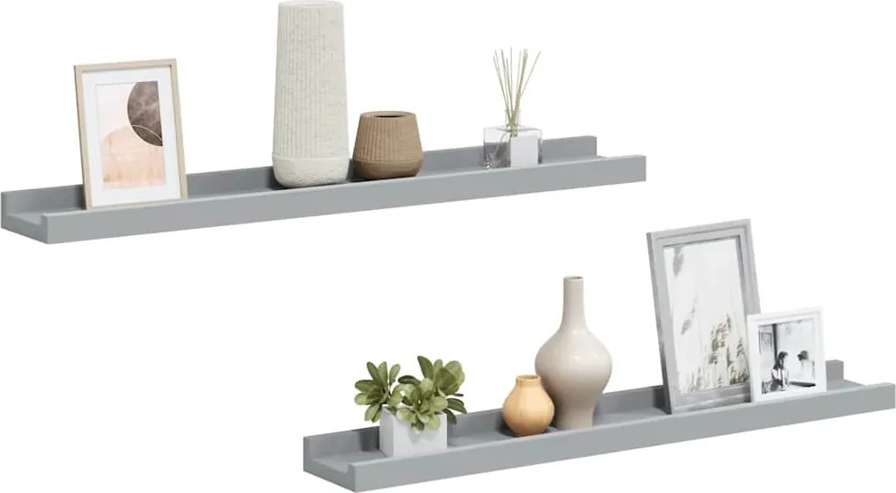 323935 vidaXL Рафтове за фоторамки, 2 бр, сиви, 60x9x3 см, МДФ
