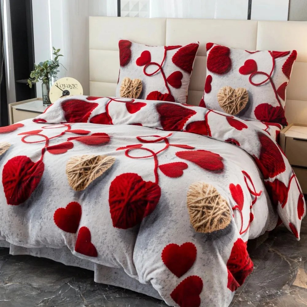 Топло плюшено спално бельо от микрофибър със сърца 2 части: 1 бр. 140x200 + 1 бр. 70x80