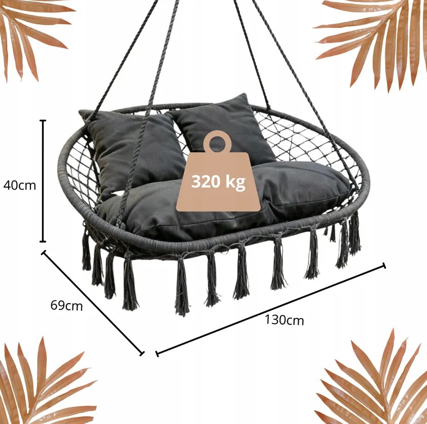 Висящ стол, щъркелово гнездо за 2 души - 320 кг tmavá sivá