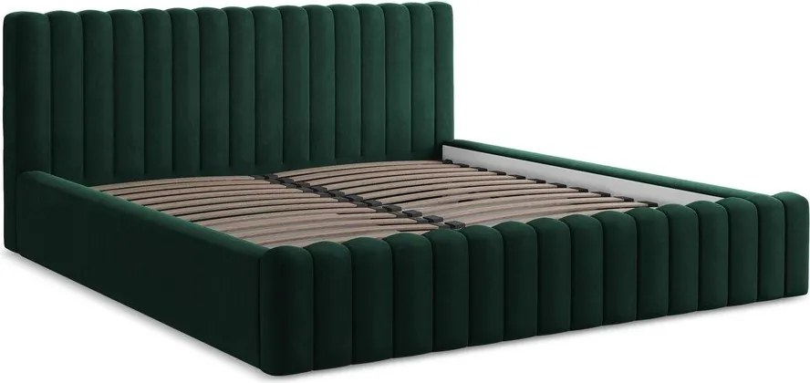 Тъмнозелено двойно легло 140x200 cm тапицирано с място за съхранение с включена подматрачна рамка Lemi – Makamii