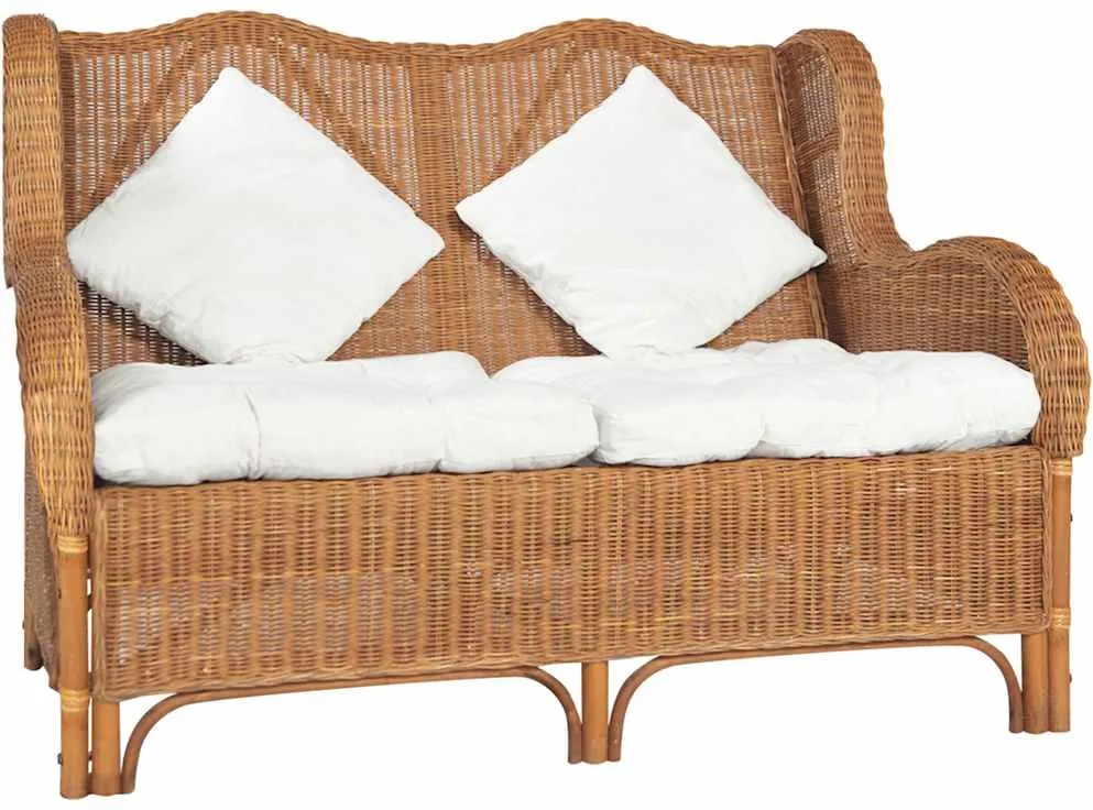 325468 vidaXL 2-местен диван, светлокафяв, естествен ратан и лен