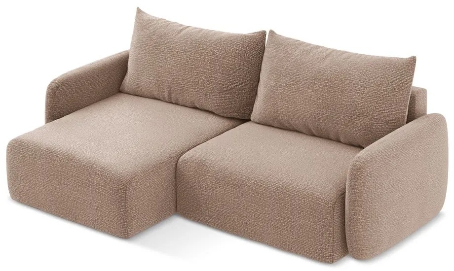 Светлокафяв разтегателен ъглов диван с място за съхранение (ляв ъгъл) Kalena – Makamii