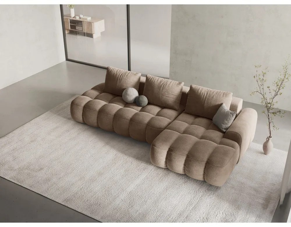 Светлокафяв кадифен сгъваем/с място за съхранение ъглов диван (десен ъгъл) Linz – Cosmopolitan Design