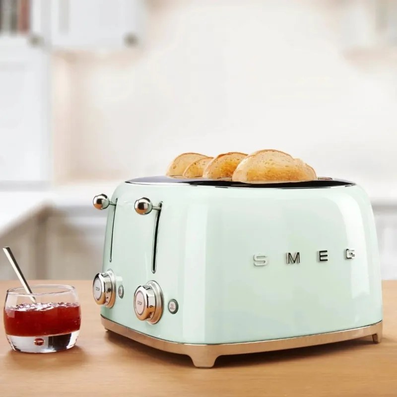 Тостер за хляб SMEG 50's Style TSF03PGEU, 2000W, 4 филии, 6 нива, Тавичка за трохи, Вграден кабел, Неръждаема стомана, Зелен