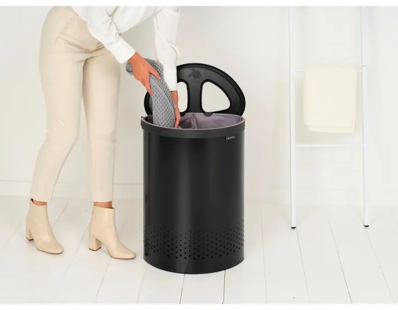 Кош за пране Brabantia Selector 1008917, 55 л, 2 отделения, Вентилационни отвори, Пълнене без отваряне, Черен