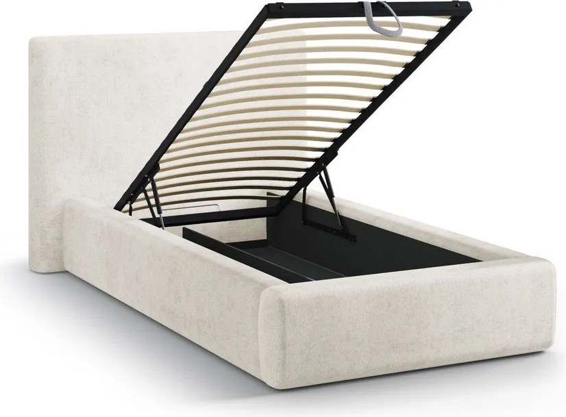 Кремаво единично легло 90x200 cm тапицирано с място за съхранение с включена подматрачна рамка Amy – Micadoni