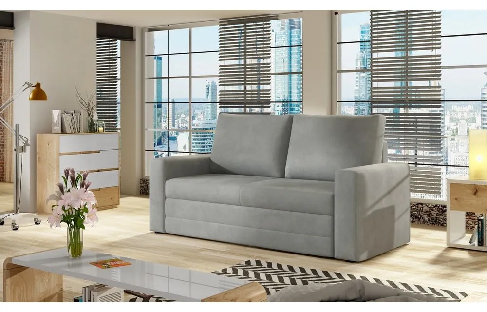 Светлосив кадифен разтегателен диван с място за съхранение 151 cm Wave – ELTAP