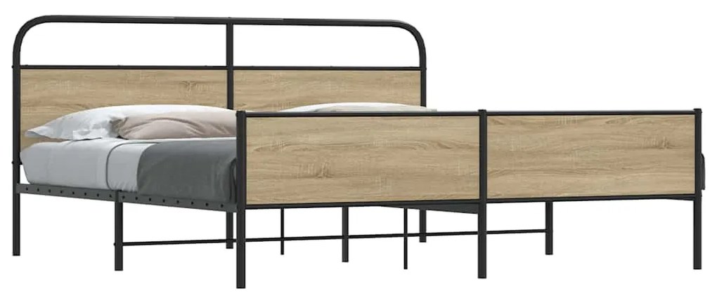 3318676 vidaXL Метална рамка за легло, без матрак, опушен дъб, 193x203 см