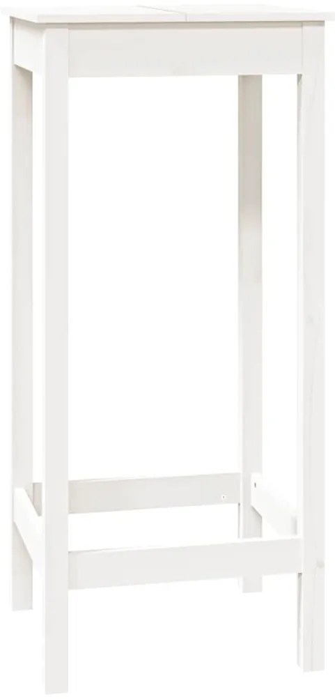 833264 vidaXL Бар маса, бяла, 50x50x110 см, борово дърво масив