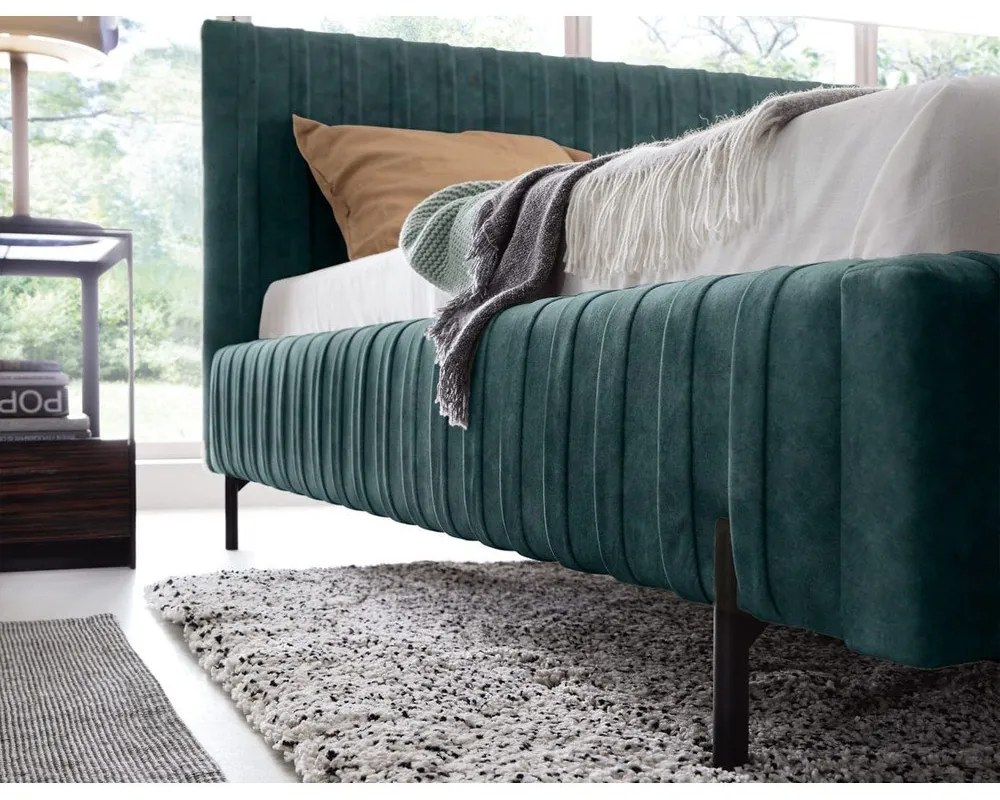 Двойно легло 140x200 cm тапицирано с място за съхранение с включена подматрачна рамка в петролен цвят Plissa – ELTAP