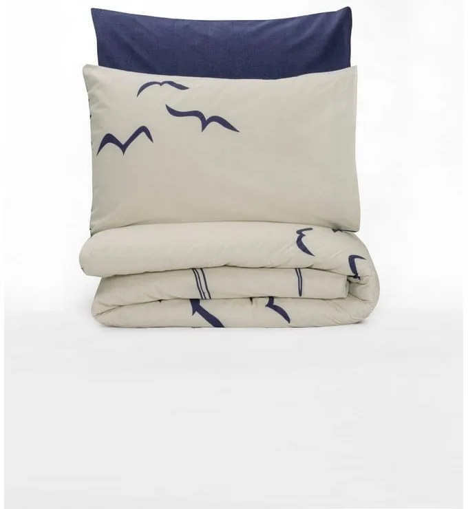 Синьо-кремаво единично спално бельо от памук Renforcé 140x200 cm Larum – Mijolnir