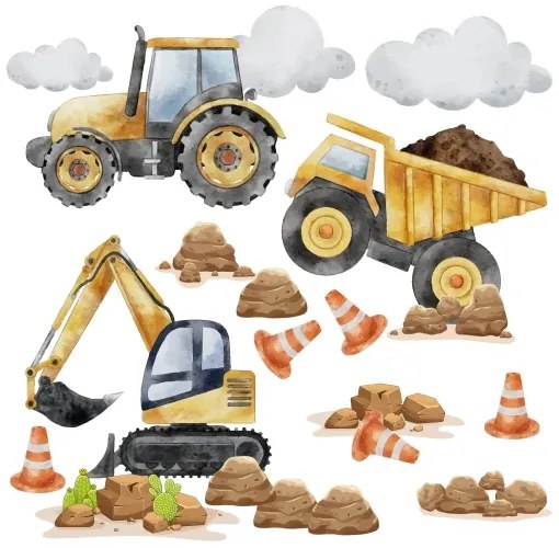 Комплект стикери за стена за момче - превозни средства и строителни машини Šírka: 60 cm | Dĺžka: 120 cm