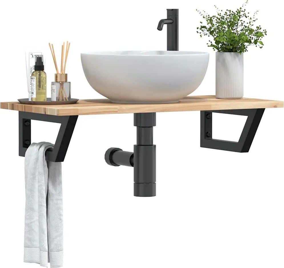 3302667 vidaXL Стенен рафт за мивка, стомана и масивно дърво акация