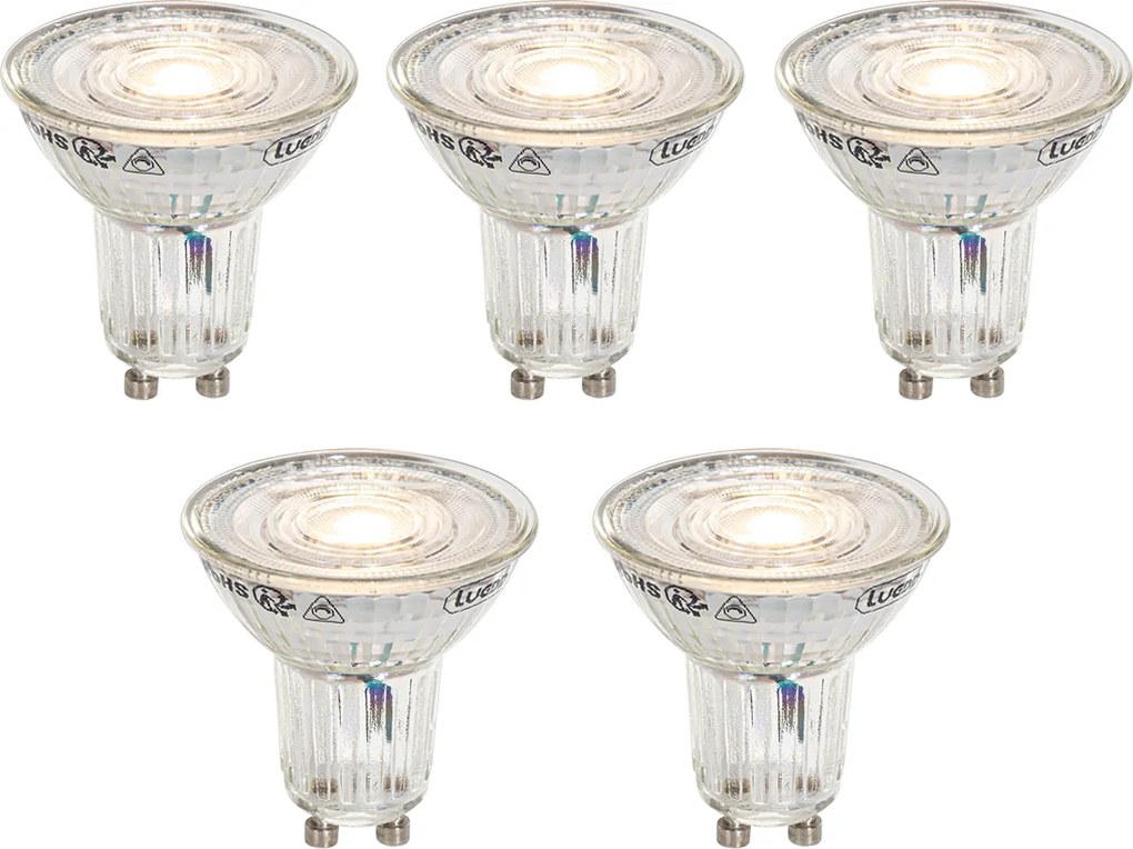 Комплект от 5 GU10 50mm димируеми LED крушки в Келвин прозрачни 4.9W 400 lm 2200-3000K