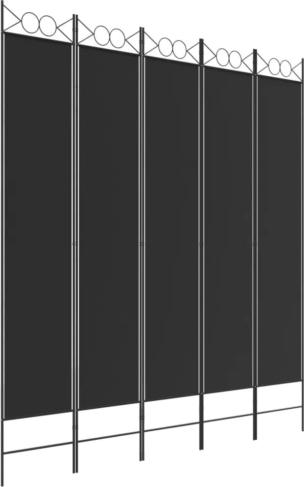 350173 vidaXL Параван за стая, 5 панела, черен, 200x220 см, текстил