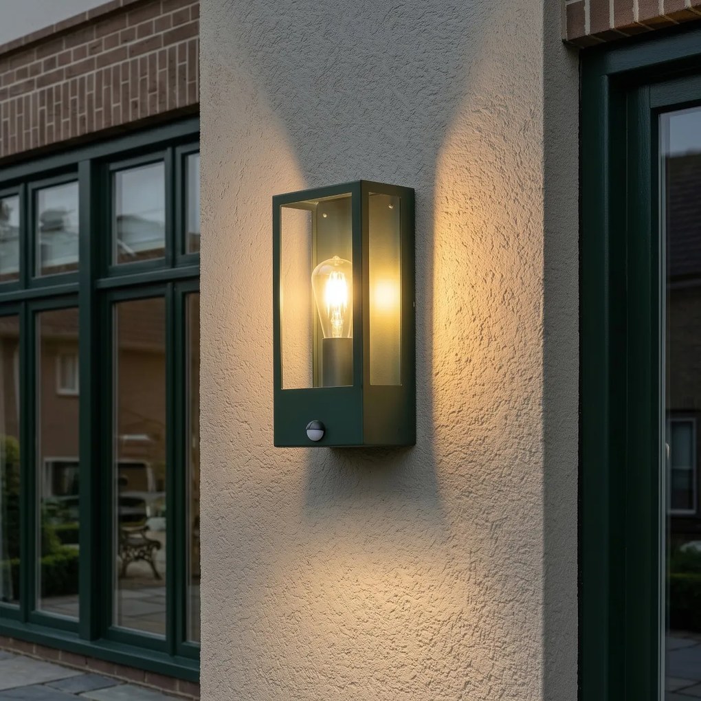 Външна стенна лампа тъмно зелена с датчик за движение IP44 - Rotterdam