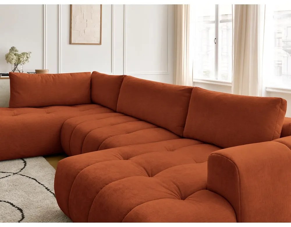 Сгъваем/с място за съхранение ъглов диван в тухлен цвят (ляв ъгъл/U форма) Fuji – Bobochic Paris