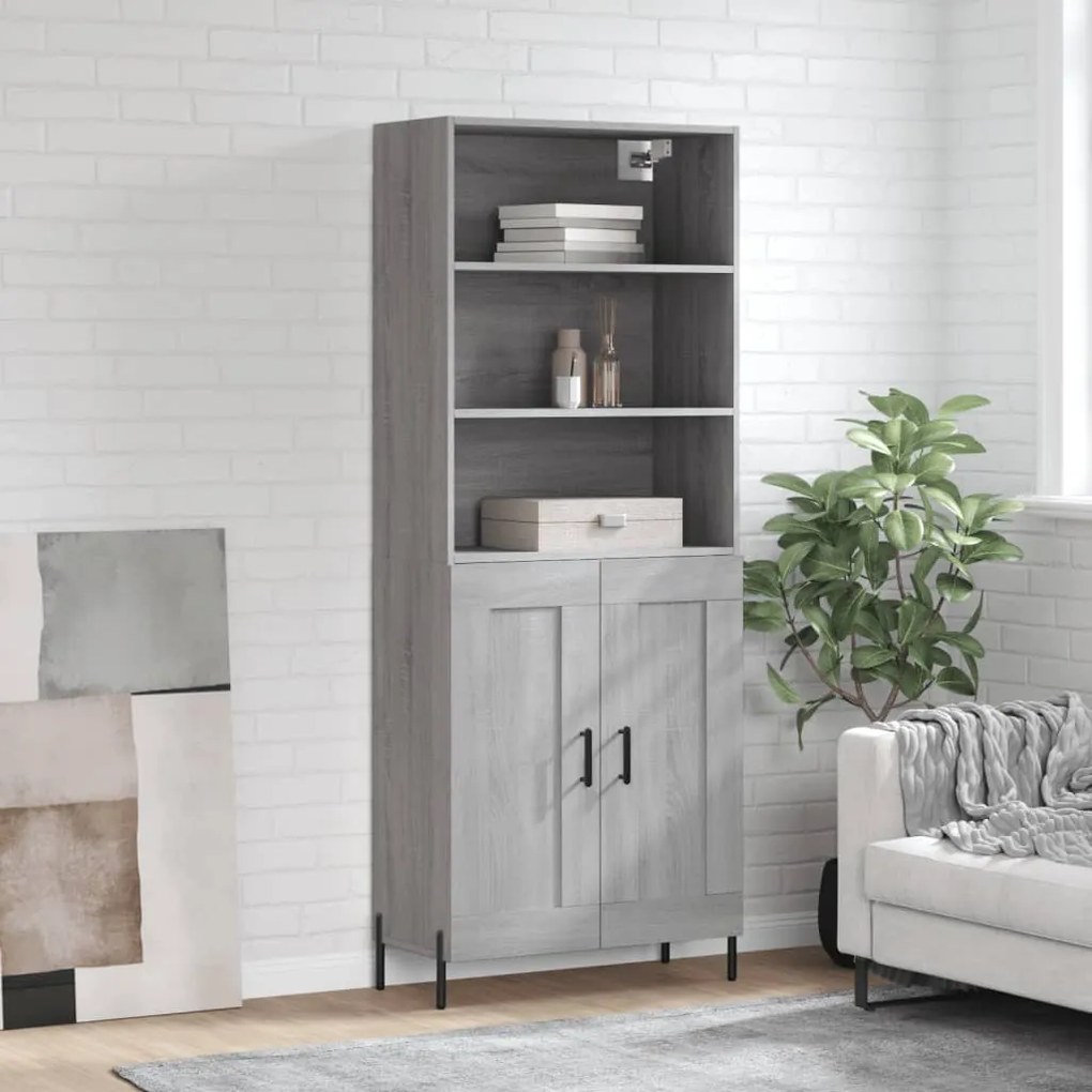 3189971 vidaXL Висок шкаф, сив сонома, 69,5x34x180 см, инженерно дърво