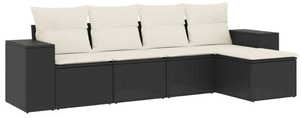 3254823 vidaXL Градински комплект с възглавници, 5 части, черен полиратан
