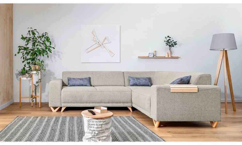 Бежов разтегателен/с място за съхранение ъглов диван (десен ъгъл/L форма) Classy Sophie – Miuform