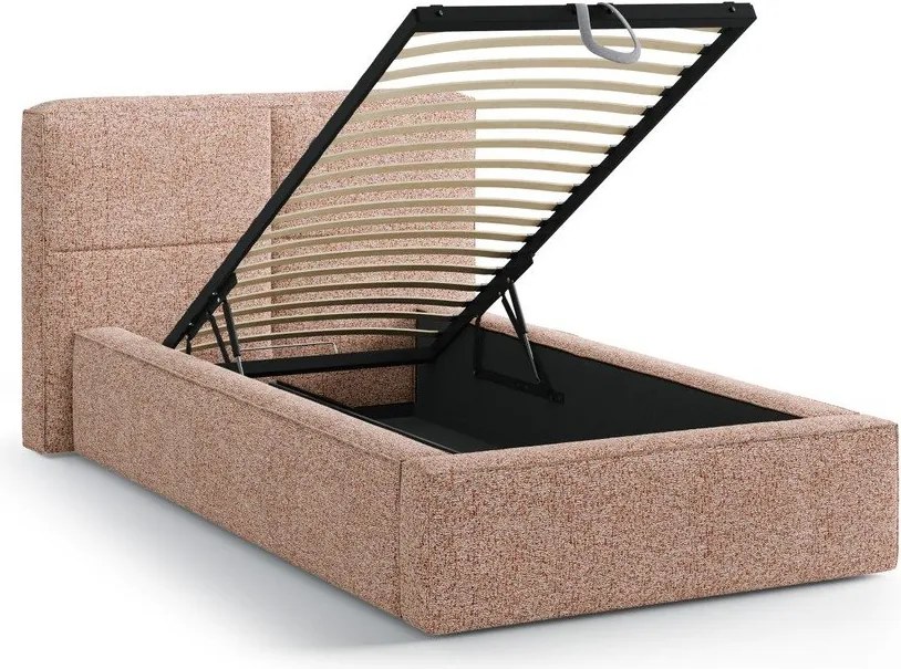 Розово единично легло 90x200 cm тапицирано с място за съхранение с включена подматрачна рамка Darren – Micadoni