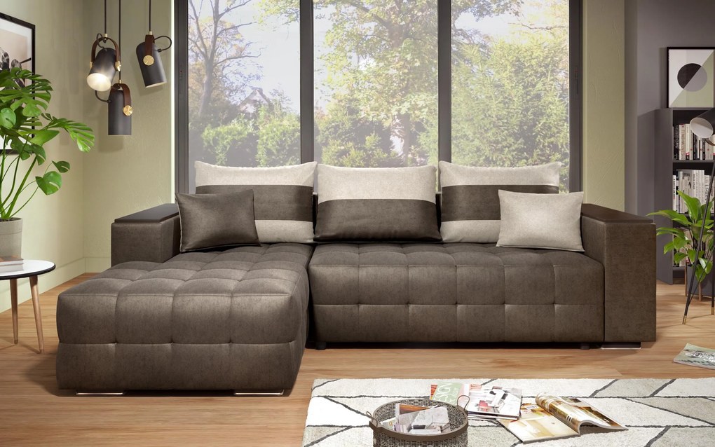 Разтегателен ъглов диван с подлакътник етажерка Мелвин S