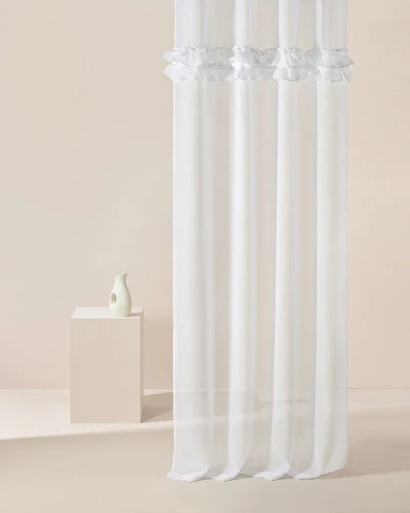Бяла завеса FRILLA с волани на сребърни втулки 400 x 250 cm