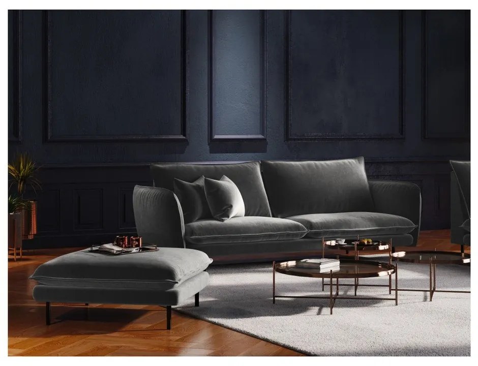 Отоман от тъмносиво кадифено, 100 x 80 cm Vienna - Cosmopolitan Design