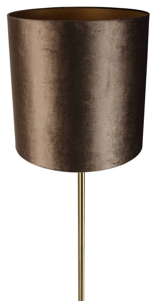 Подова лампа месинг с кадифена абажура кафява 40см - Simplo