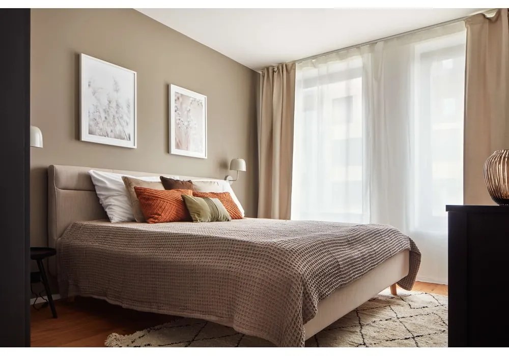 Бежово двойно легло 160x200 cm тапицирано с място за съхранение с включена подматрачна рамка Lotte – Meise Möbel