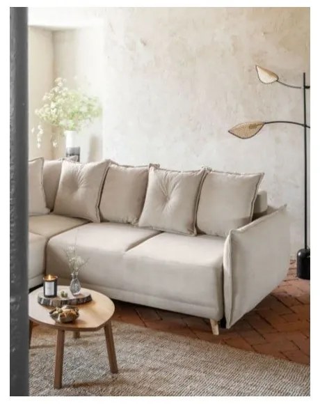 Бежов ъглов диван от велур (променлив) Lazy Lukka - Miuform