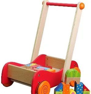 Lelin Toys - Дървена количка за прохождане, с конструктор