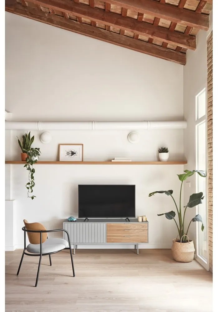 Сива/естествена маса за телевизор от декор от дъб 140x52 cm Sierra – Teulat