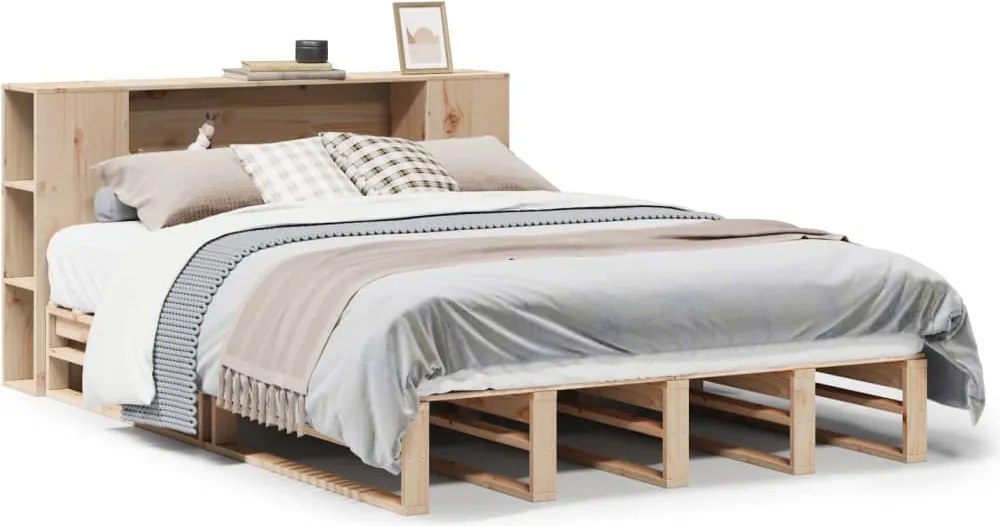 3323890 vidaXL Легло с етажерка за книги, без матрак, 120x190 см, дърво масив