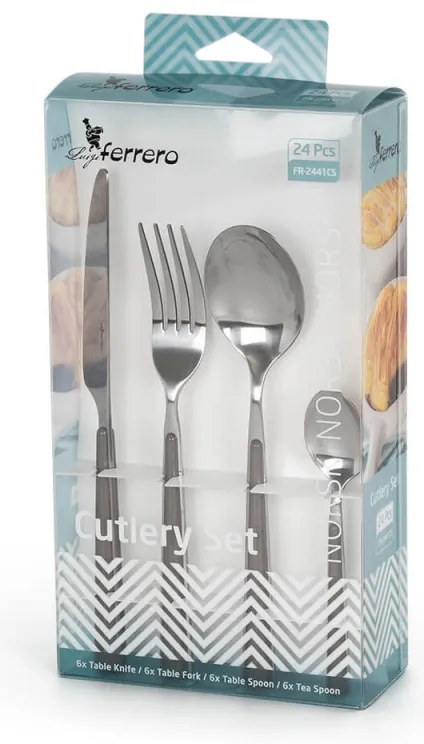 Комплект 24 бр прибори за хранене Luigi Ferrero Norsk FR-2441CS, Неръждаема стомана, Светлокафяв