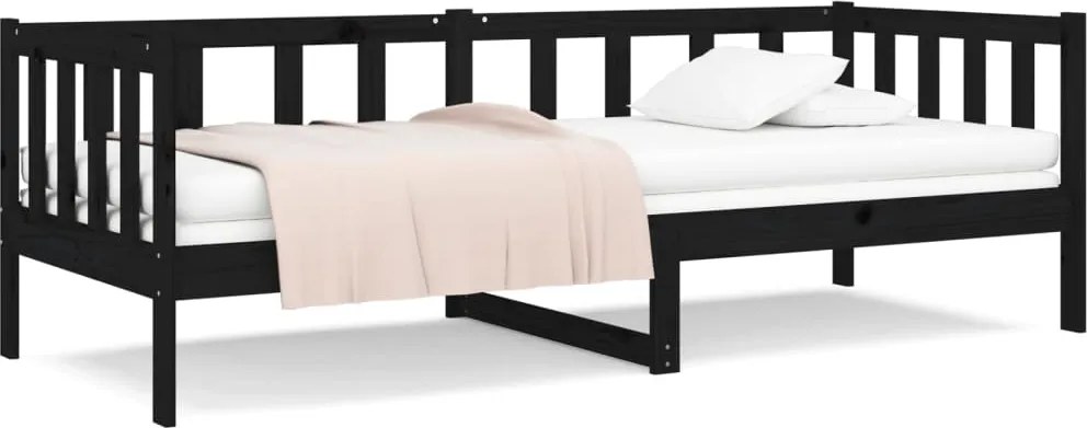 814688 vidaXL Дневно легло, черно, 80x200 см, борово дърво масив