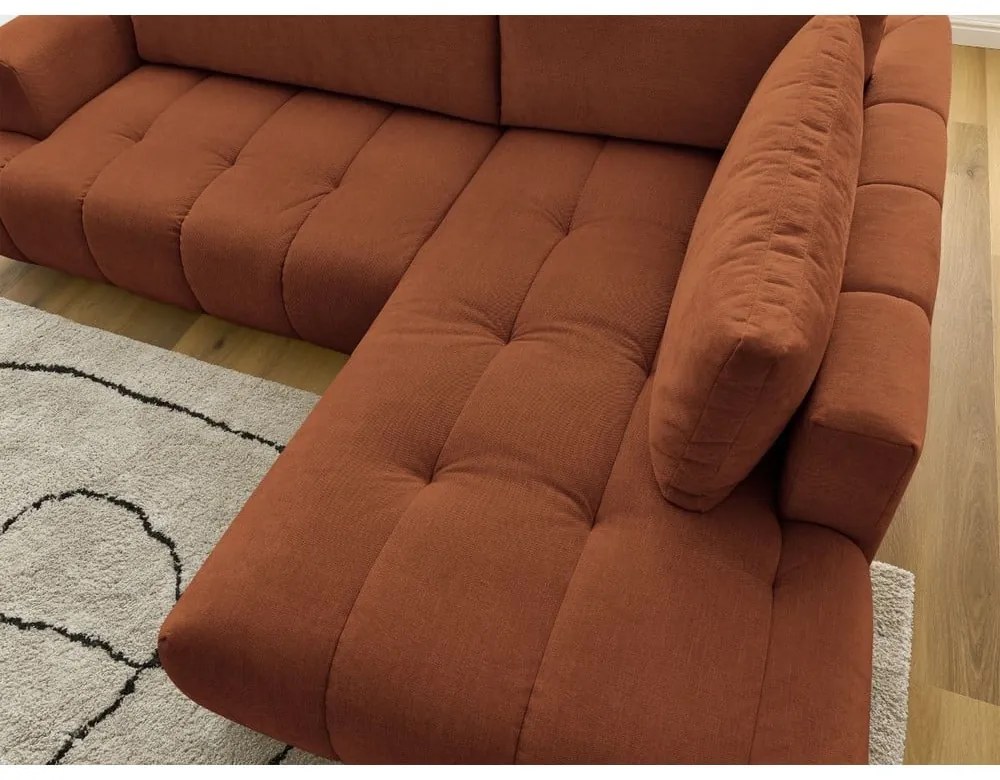 Сгъваем/с място за съхранение ъглов диван в тухлен цвят (десен ъгъл/L форма) Fuji – Bobochic Paris