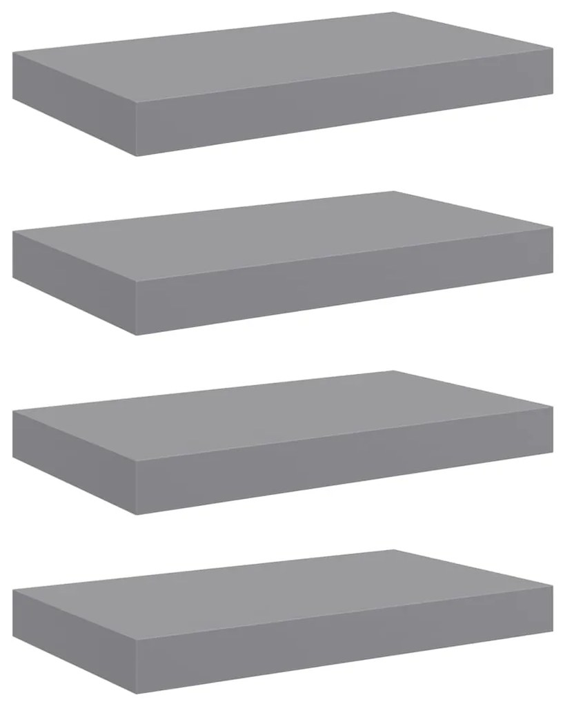 323849 vidaXL Окачени стенни рафтове, 4 бр, сиви, 40x23x3,8 см, МДФ