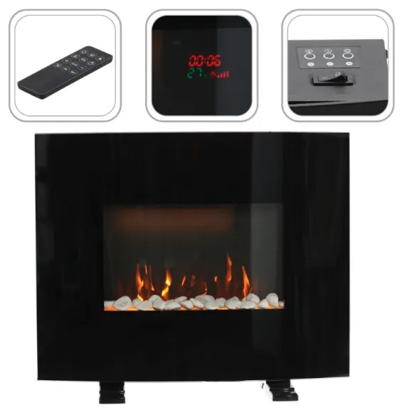 Електрическа камина с пламъчен ефект - черна, дистанционно управление, 1000/2000 W