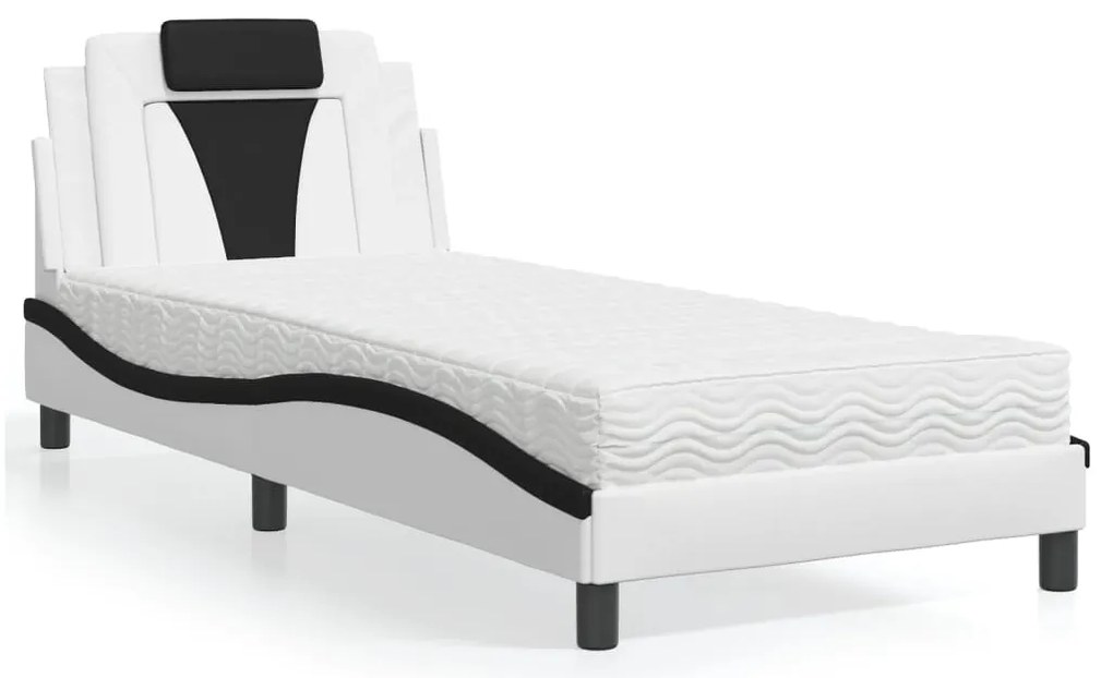 3208774 vidaXL Легло с матрак, бяло и черно, 90x200 см, изкуствена кожа
