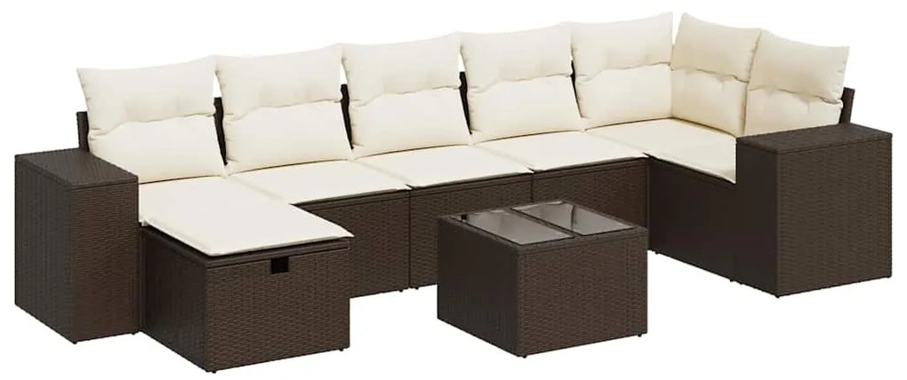 3325719 vidaXL Градински комплект с възглавници, 8 части, кафяв, полиратан